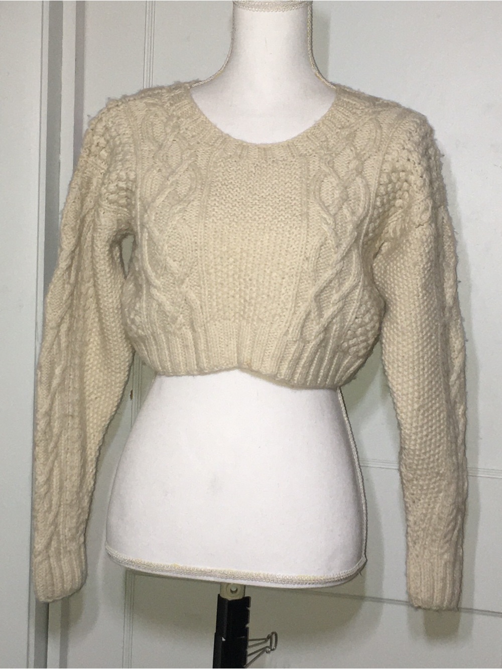 Cream Cable Knit Cropped Sweater